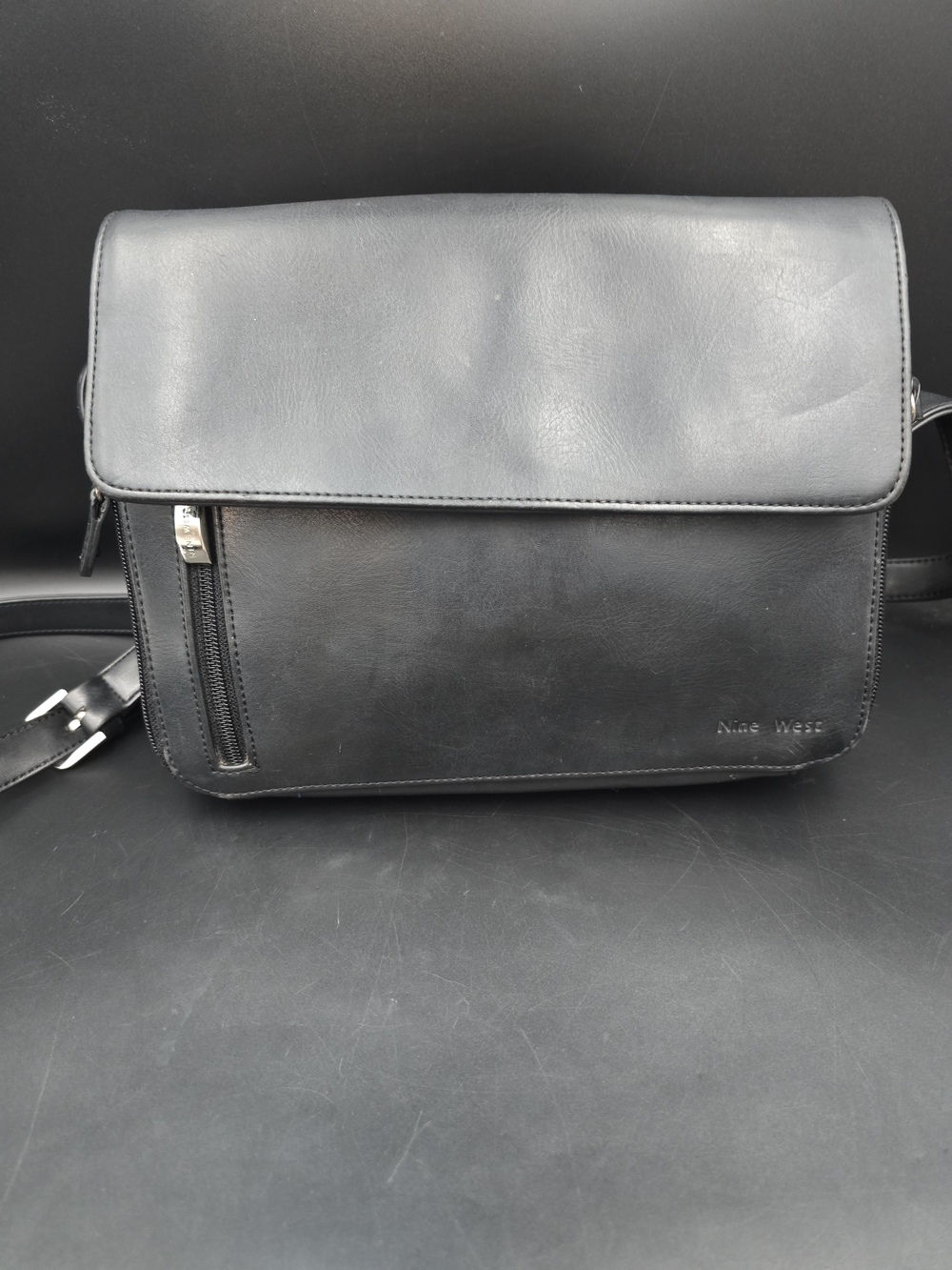 Nine West Men's Black Leather Crossbody Bag